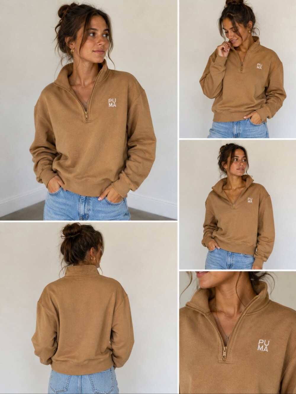 Puma Women's Camel Quarter-Zip Pullover Sweatshirt